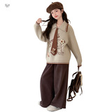 女童2025年冬新款立体玩偶兔子毛衣套装女大童可爱软糯针织衫毛衣，童装毛衣，祺儿童装