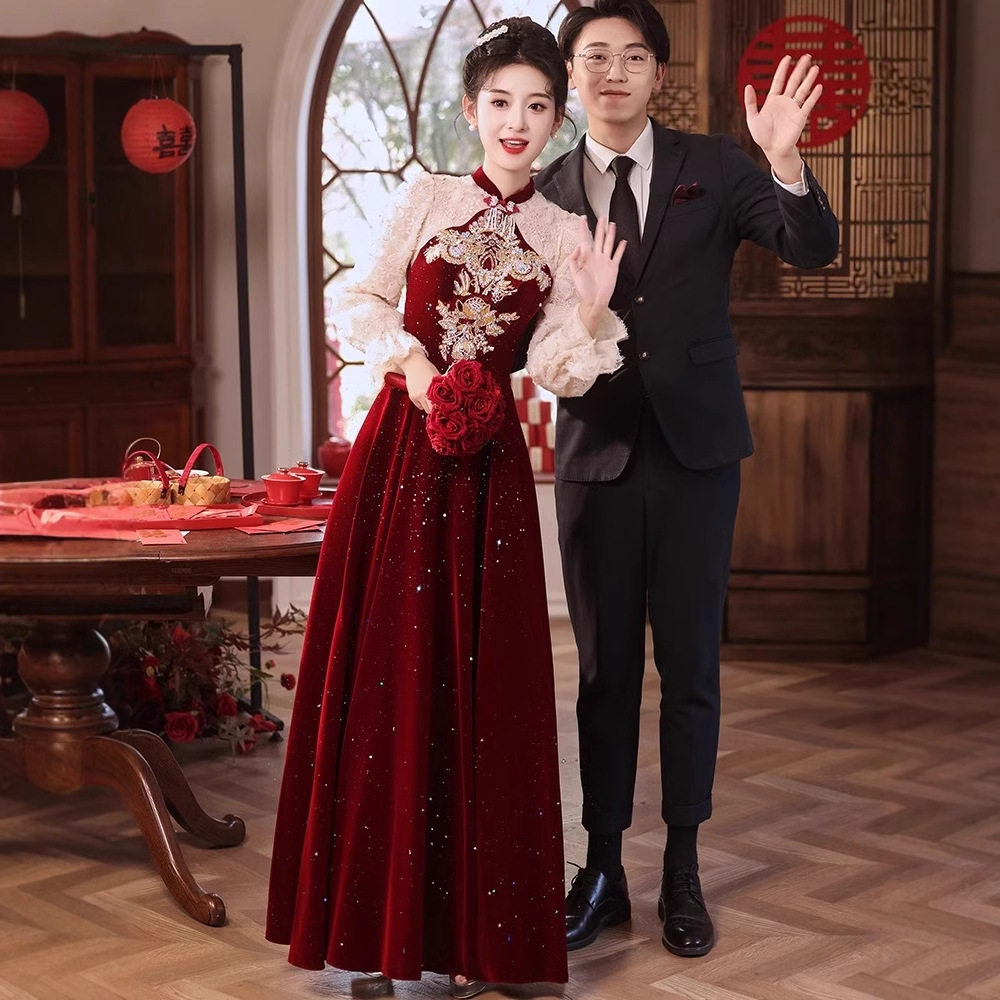 新中式旗袍敬酒服2026新款新娘结婚气质长款夏季红色婚服订婚礼服