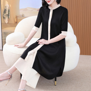 中长款 夏季 开衫 连衣裙显瘦大码 两件套 高端气质妈妈时尚 阔腿裤 套装