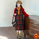 圣诞红色毛衣+红色格子背心裙