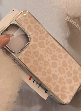 AceCase简约ins黄色豹纹适用16苹果15promax手机壳iphone14电镀滴胶13轻奢硬
