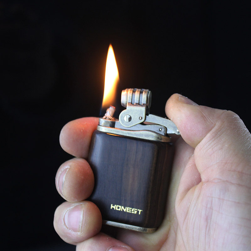 Honest/百诚正品金虹煤油打火机磕头实木乌木檀木壳砂轮怀旧复古