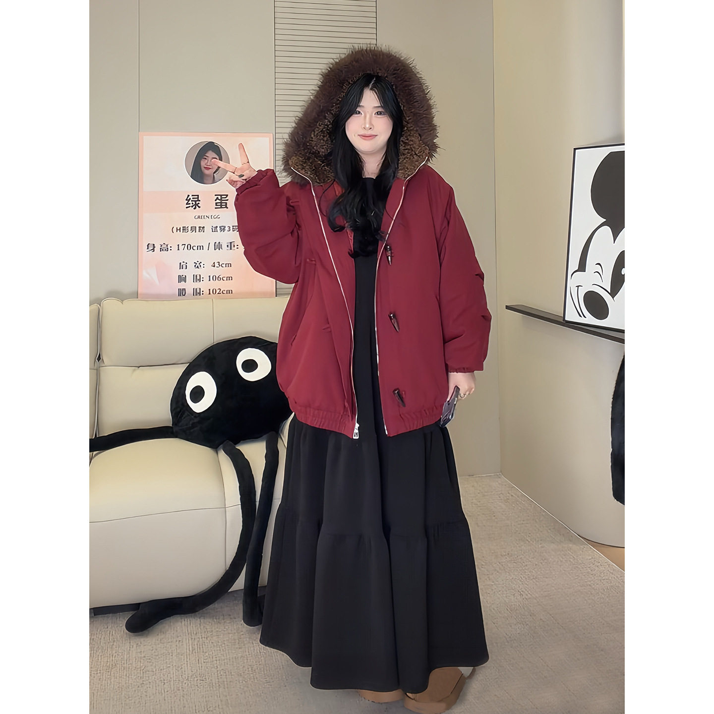 女装冬新款胖MM大码气质韩系纯色设计感 连帽夹棉派克服棉服外套