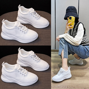 不磨脚鞋子夏秋内增高运动鞋女透气跑步鞋小个子女鞋不累脚飞织鞋