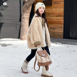 女童205年冬季新款两面穿毛毛衣女大童宽松御寒保暖棉衣加厚外套，童装外套，祺儿童装