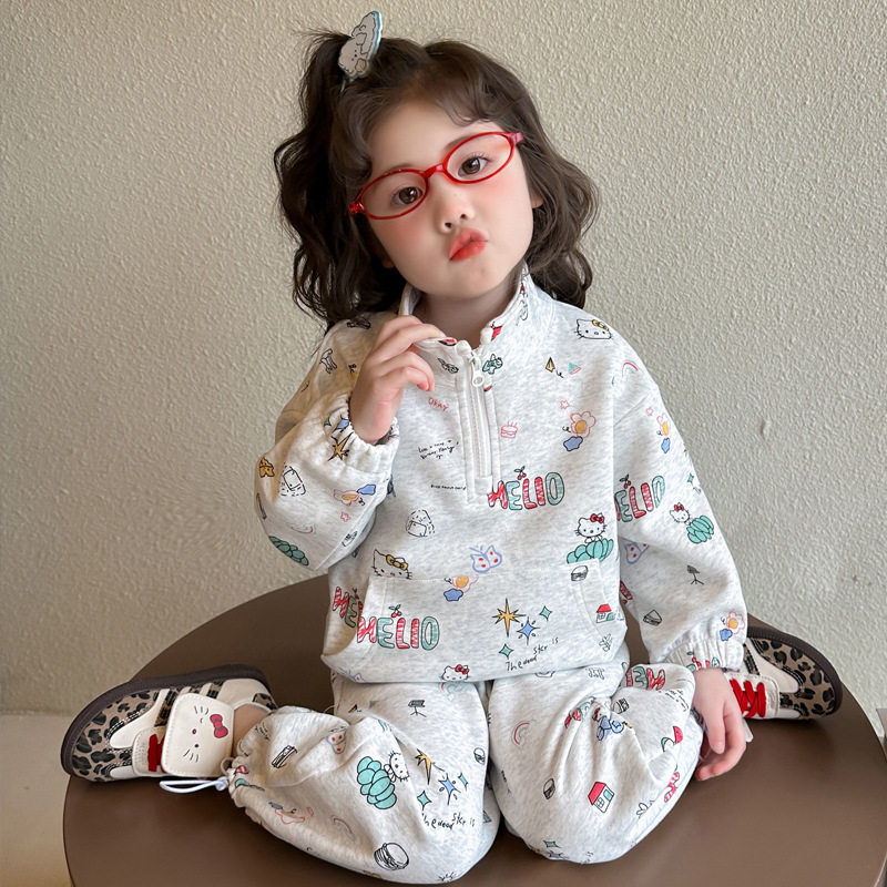 女童秋装套装2025新款卡通满印女秋季衣服洋气儿童早秋两件套,商品下架区,祺妙童装