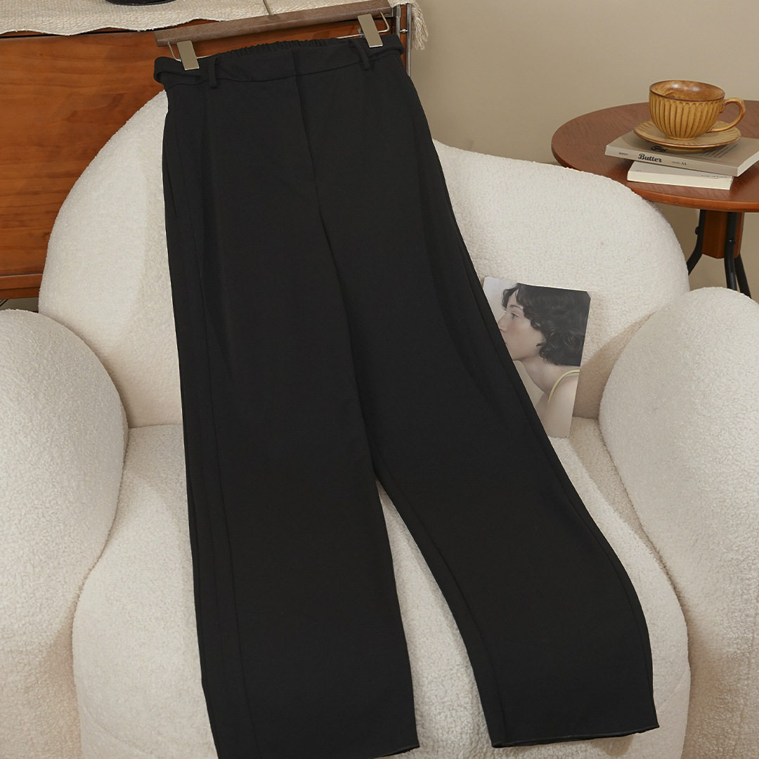 翡格依2025秋季新款安斐欧娜黑色松紧腰直筒西装裤修身显瘦休闲裤