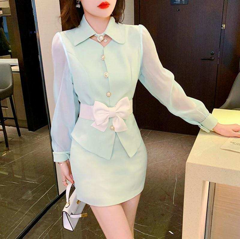 绿色小香风套装女2025年夏法式气质优雅显白上衣半裙子两件套