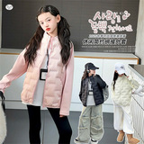 女童校服神器2025年冬季新款中大童两穿拼接外套保暖夹棉冬装上衣，童装外套，祺儿童装