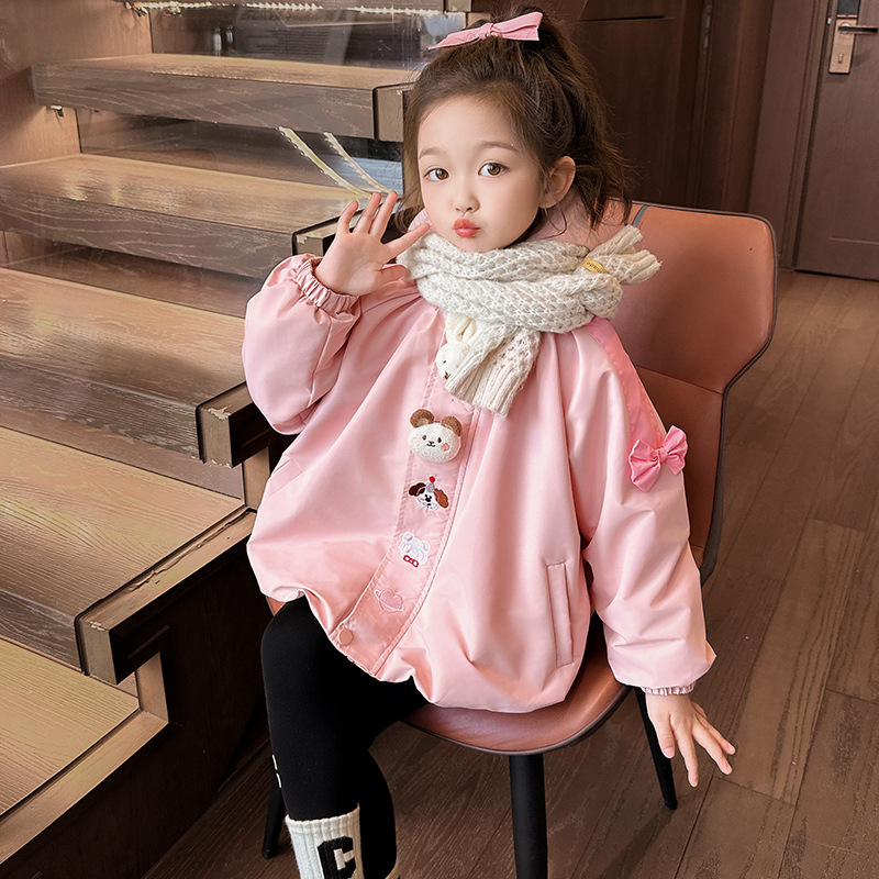 女小童加绒外套秋冬季韩版女孩加厚保暖连帽上衣女冬装派克服P88，童装外套，祺妙童装