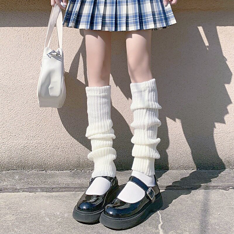 针织袜套jk白色袜子女日系秋冬y2k辣妹腿套lolita长筒毛线堆堆袜