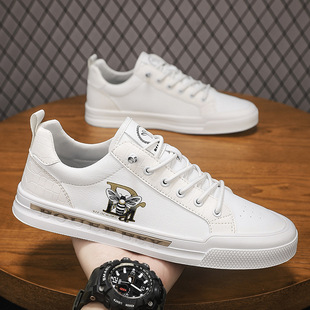 春款奥伦透气时尚个性百搭小白鞋一脚蹬懒人潮流休闲软皮板鞋男鞋