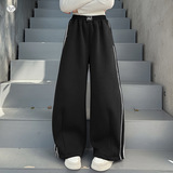 女童一体绒卫裤2025年秋冬新款中大童织带卡绳阔腿裤运动直筒长裤，童装裤子，祺儿童装