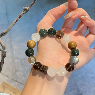 天然绿发晶白幽灵水晶手串多沉香黑金超灰月光茶晶多水晶手链