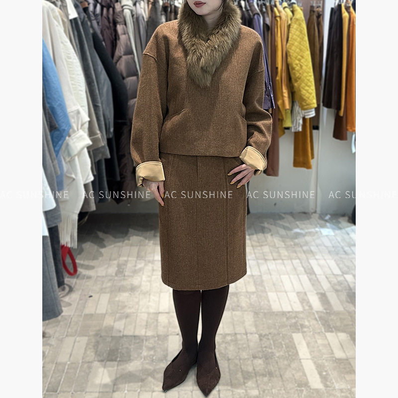 翡格依2026春季新款套头廓形可拆卸狐狸毛围脖羊毛长袖外套女上衣,女装/女士精品,短外套,淘宝优惠券,粉丝福利购,淘宝优惠卷