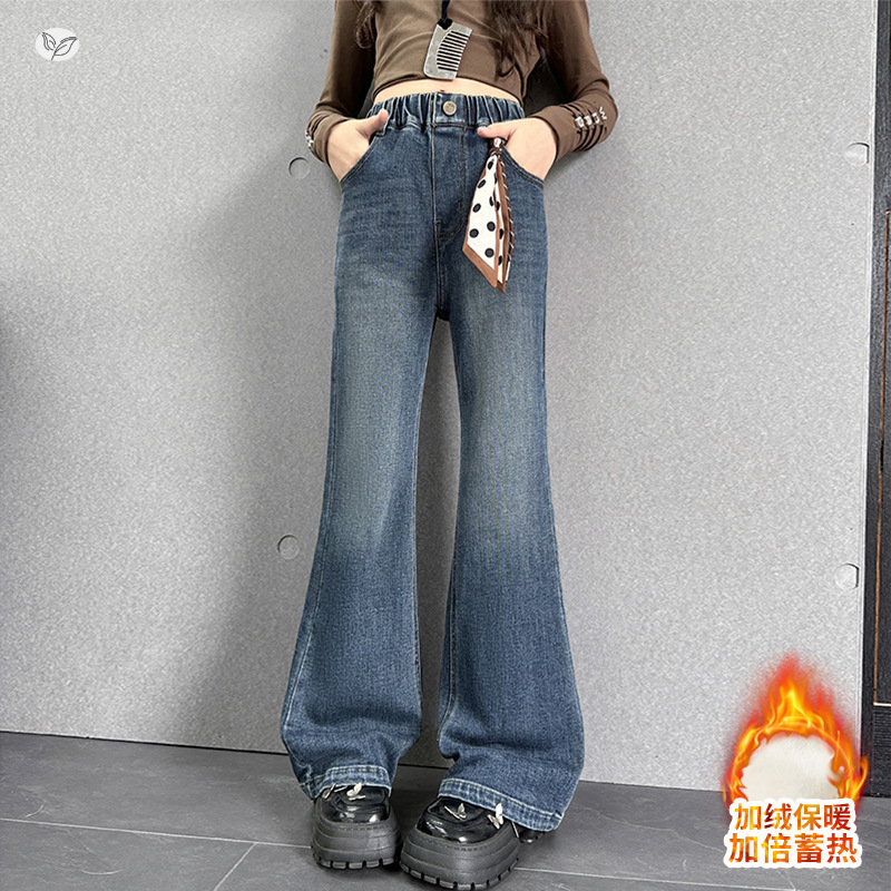 女童2025年秋冬新款刺绣卡通牛仔喇叭裤中大童宽松洋气潮流韩版,童装裤子,祺儿童装 女童2025年秋冬新款刺绣卡通牛仔喇叭裤中大童宽松洋气潮流韩版,童装裤子,祺儿童装