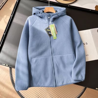 外贸出口日本秋冬季抓绒衣女摇粒绒外套加绒加厚保暖连帽夹克开衫