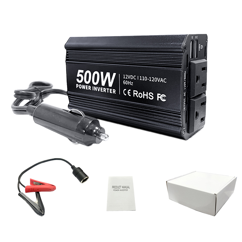 跨境车载逆变器12V转110V双美规插座500W修正弦波逆变器转换器