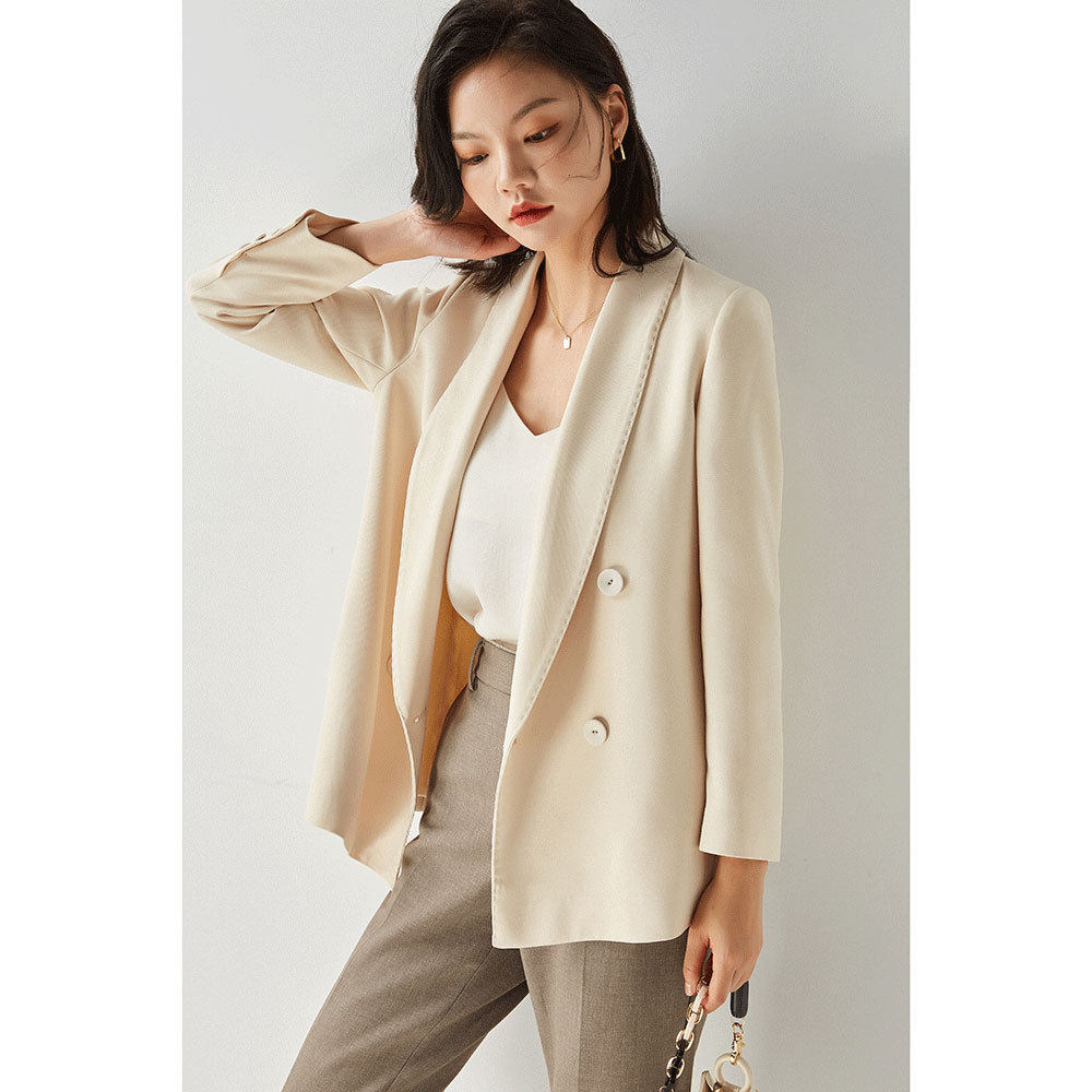 26春季新款气质通勤休闲双排扣法式青果领小西服女外套