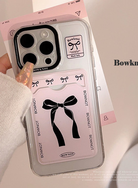 Cartoon Pink Bow card holder Case适用iphone 11 12 13 14 15 16 plus 17 pro max XR XS MAX 7 8 PLUS
