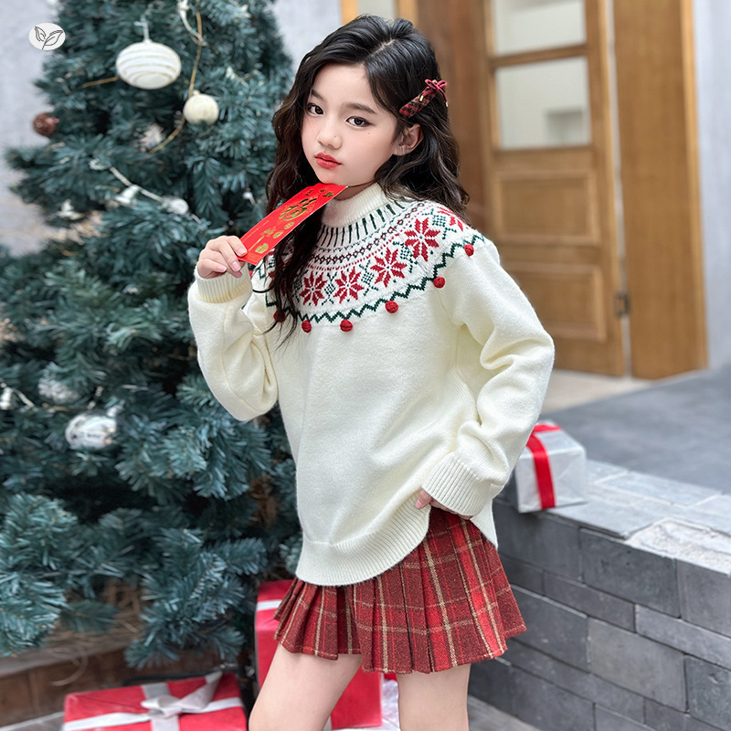 女童加厚毛衣2025年秋冬新款中大童毛球针织衫春秋打底衫外穿上衣，童装毛衣，祺儿童装