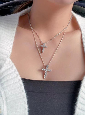 镶钻十字架项链钛钢高级感锁骨链