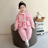 冬季2025女童三层加厚加绒连帽睡衣洋气儿童家居服套装女冬装P101，童装家居服（睡衣），祺妙童装