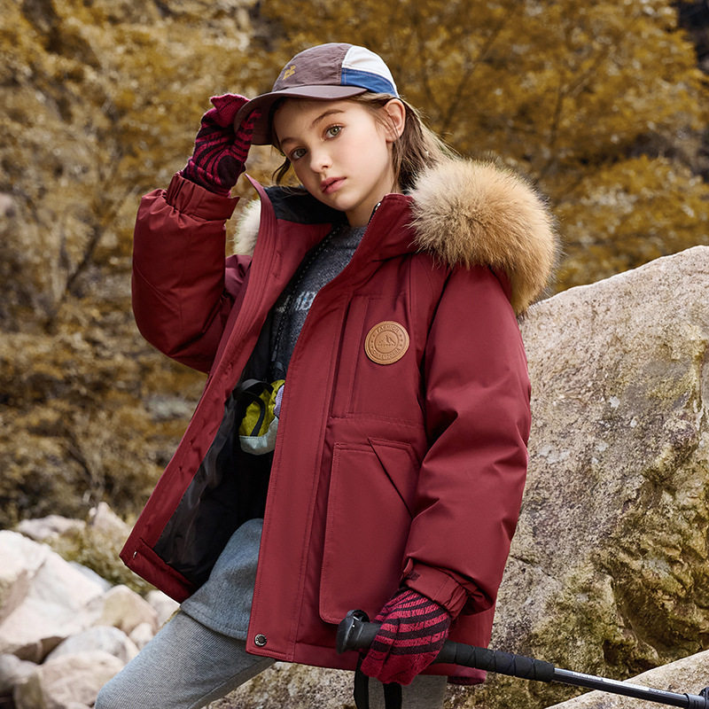 儿童羽绒服2026新款女童大毛领中大童白鸭绒亲子外套