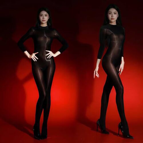 5D超薄油亮连体性感黑丝袜丝滑透视紧身衣带jj套胸无缝连体衣女