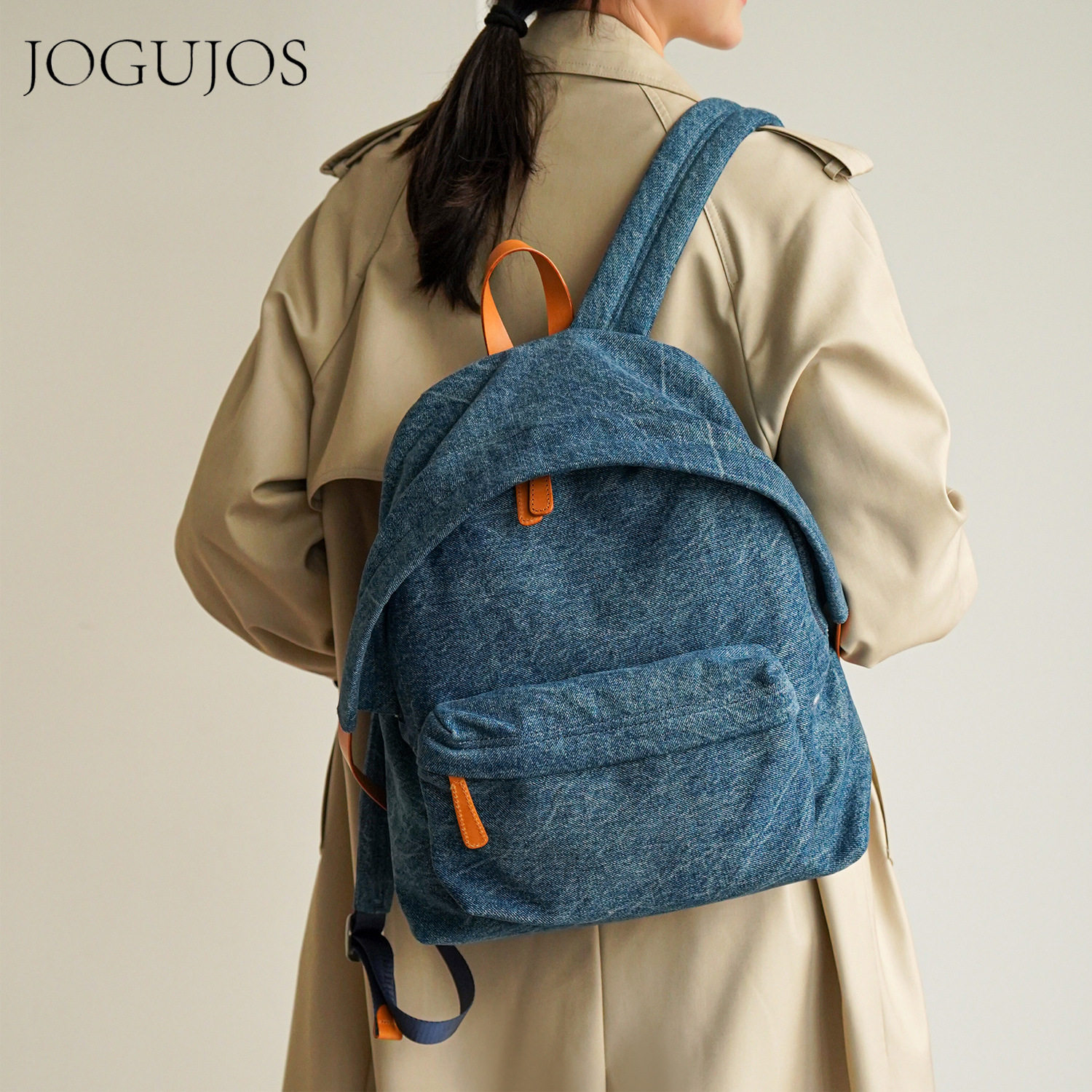 JOGUJOS新款大容量双肩包休闲百搭女包牛仔布简约包包背包旅行包