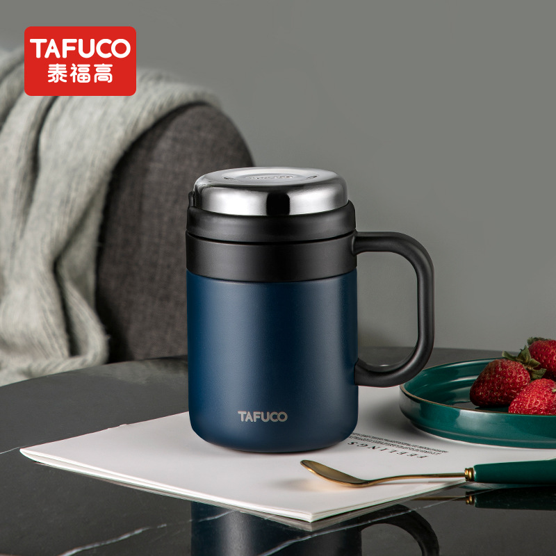 日本泰福高316不锈钢保温杯带手柄大容量水杯办公保温茶杯带滤网