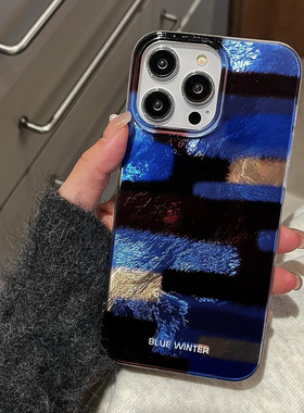 漩涡Retro Black Blue Grid case适用iphone 11 12 13 14 15 16 plus 17 pro max