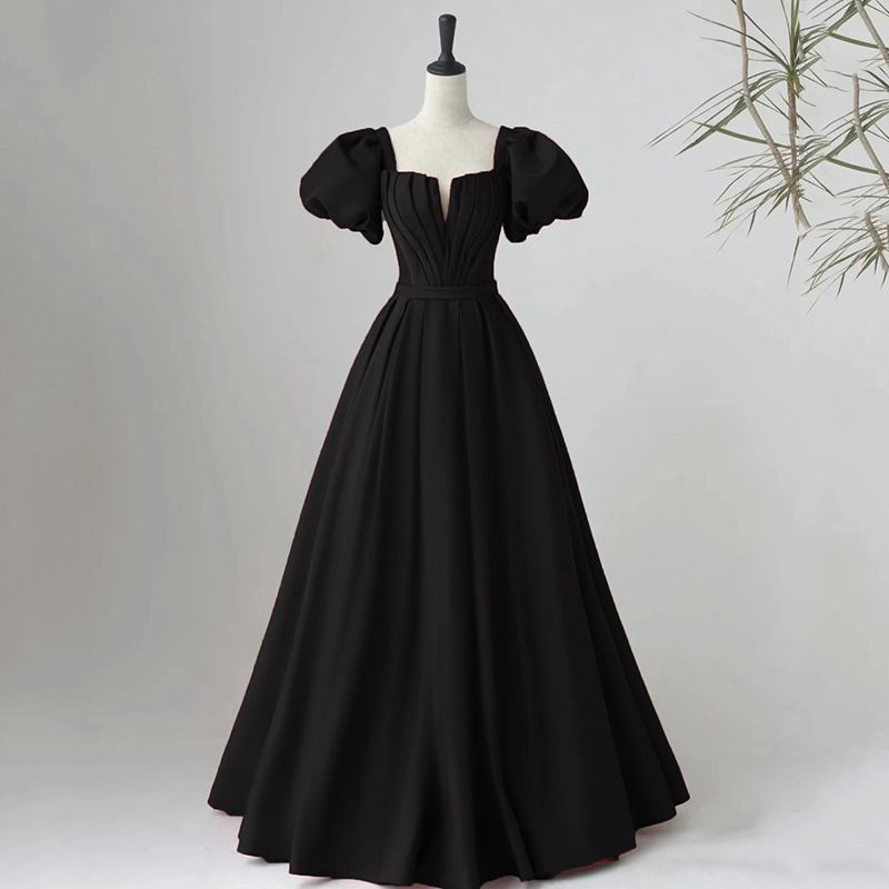 礼服黑色晚礼服裙2025新款秋冬宴会轻奢小众法式气质主持人礼服