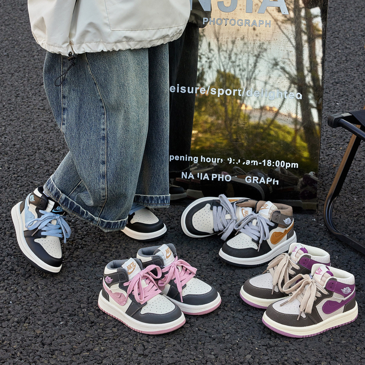 童鞋女童鞋子高帮板鞋2026春秋新款AJ1风拼色透气儿童运动篮球鞋