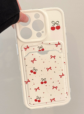 Milk yellow card Cherry Bow Case适用iphone 11 12 13 14 15 16 17 pro max XR XS MAX 7 8 PLUS