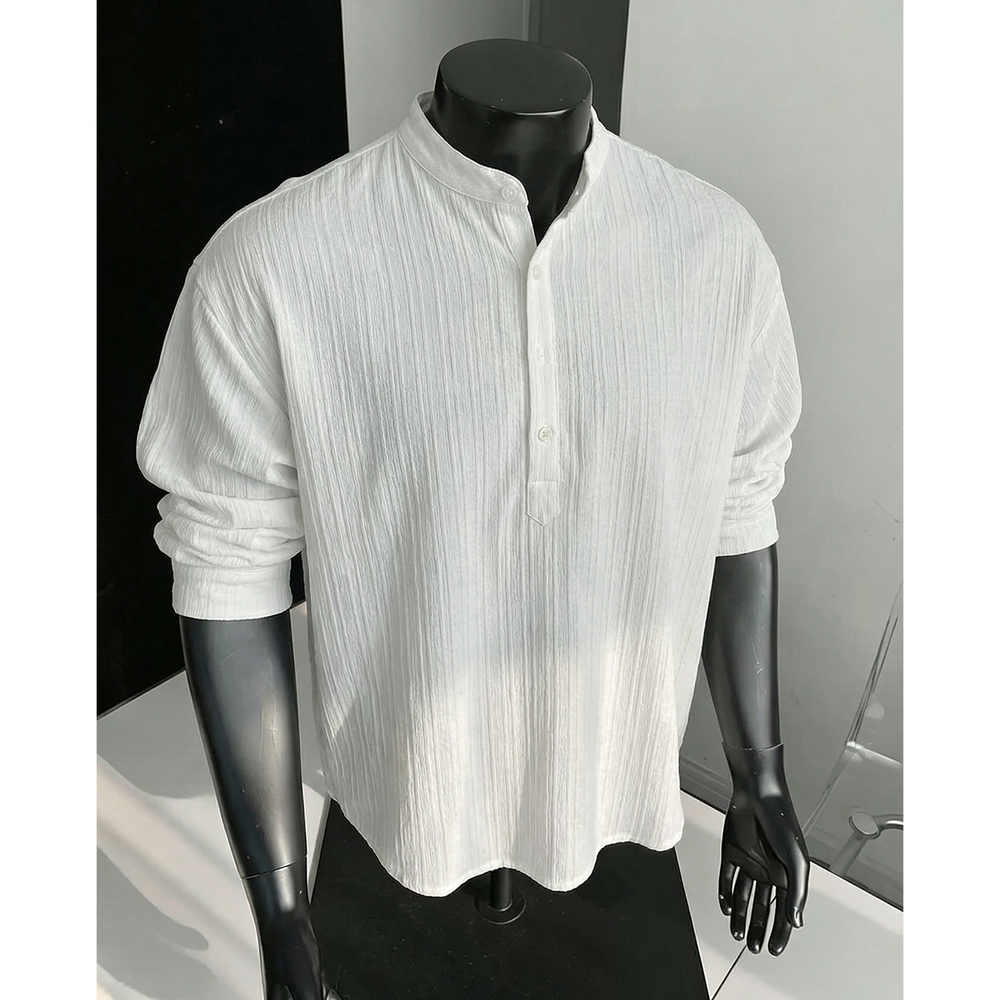 长袖衬衫春款竖条肌理百搭透气立领衬衣外套OC8024-P39控68，男装衬衫，电商A362