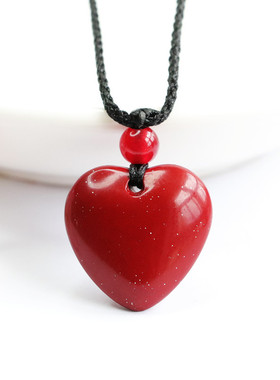 久福 朱砂吊坠紫金砂爱心项链饰品