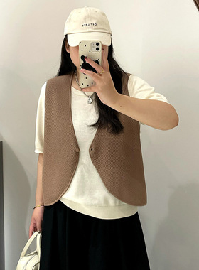22697大码女装v领外搭无袖上衣针织衫2026春胖mm宽松背心马甲正品