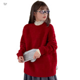 女童冬季新年毛衣2025年新款中大童韩系针织衫加厚宽松打底衫上衣，童装毛衣，祺儿童装