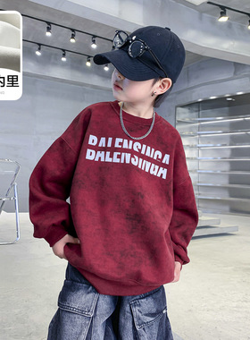 男童红色卫衣202新儿童春秋炸街套头衫中大通加绒加厚一体绒上衣