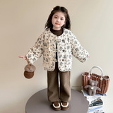 女小童冬季夹棉外套2025新款棉衣女花边秋冬碎花棉服儿童上衣，童装外套，祺妙童装
