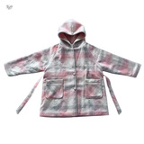 女童2025年冬季新款粉色格子中长款加厚大衣女大童户外温柔风外套，童装外套，祺儿童装