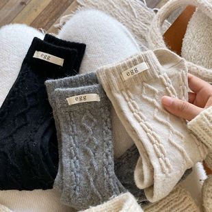 兔羊毛egg袜子女秋冬加厚韩国东大门ins布标保暖中筒堆堆袜子女