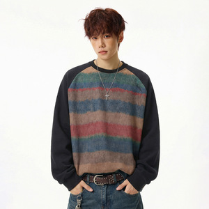 渐变圆领卫衣春季款撞色插肩袖潮牌质感套头衫上衣MW3957-P51控85，男装卫衣，电商A362