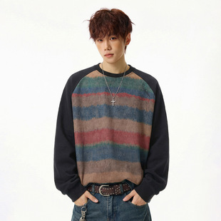 上衣MW3957 渐变圆领卫衣春季 潮牌质感套头衫 撞色插肩袖 P51控85 款