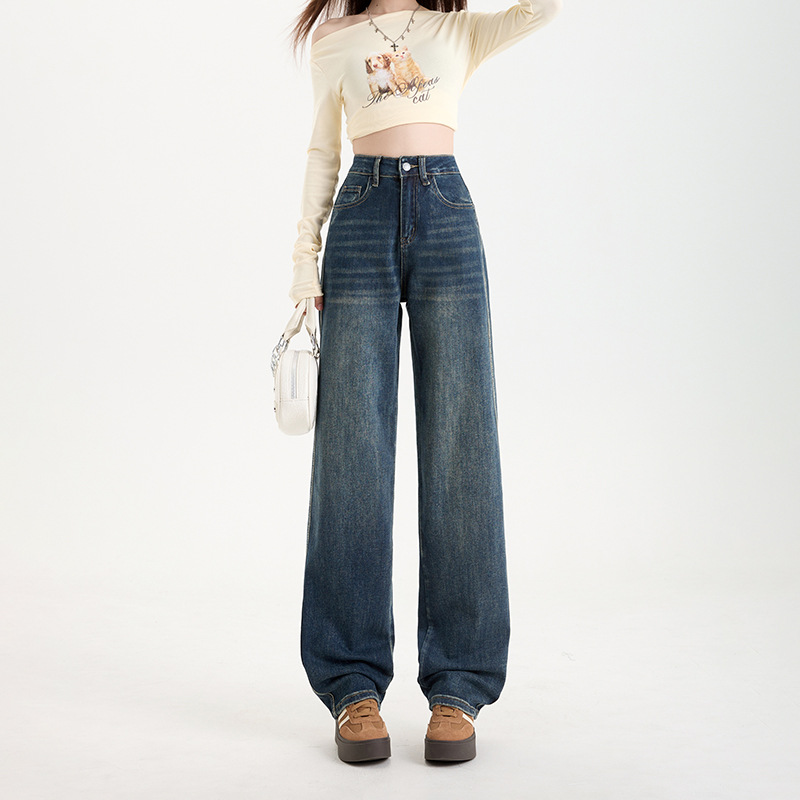 超柔弹力直筒裤舒适挺阔经典款百搭软牛仔裤子普鲁士蓝长裤