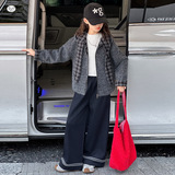女童秋冬加绒套装2025年新款中大童格子拼接帽衫净色阔腿裤两件套，童装休闲套装，祺儿童装
