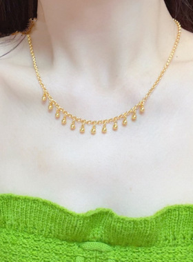 沙金小珠圆珠流苏项链 新款灵动时尚锁骨链轻奢百搭首饰品