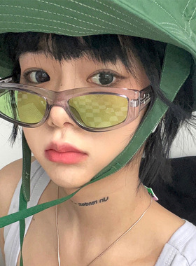 抖音绿色灰框墨镜女高级感2023新款ins大脸圆脸显瘦搭配太阳镜