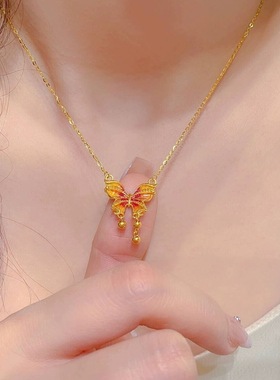 金光闪闪蝴蝶项链美烟雨梦蝶流苏小滴溜套链锁骨链精致百搭女饰品